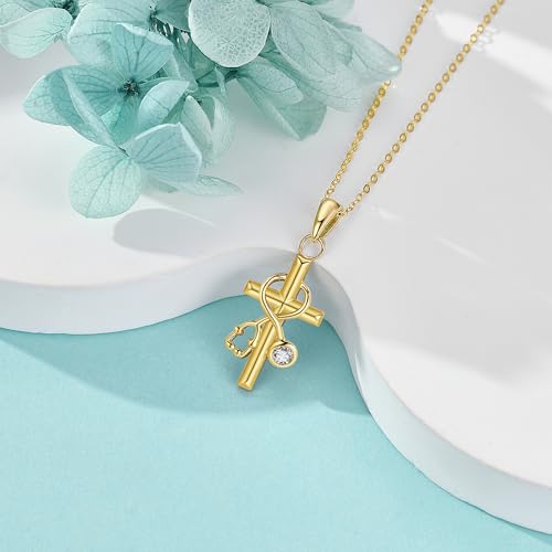 ELFRONT 14K Solid Gold Stethoscope Necklace Nursing Necklace Jewelry Gift for Nurse Doctor4
