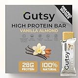 Gutsy High Protein Bars | 28g of Whey Protein 1g of Sugar | All Natural Protein Bars with Prebiotics and Probiotics | Healthy Snacks for Adults & Gluten Free Snacks | 4-Pack Vanilla