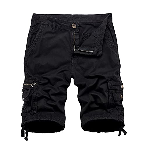 XIONG TAI Mens Cargo Shorts Relaxed Fit with Pockets Khaki Camo Camouflage Shorts(Black,34)