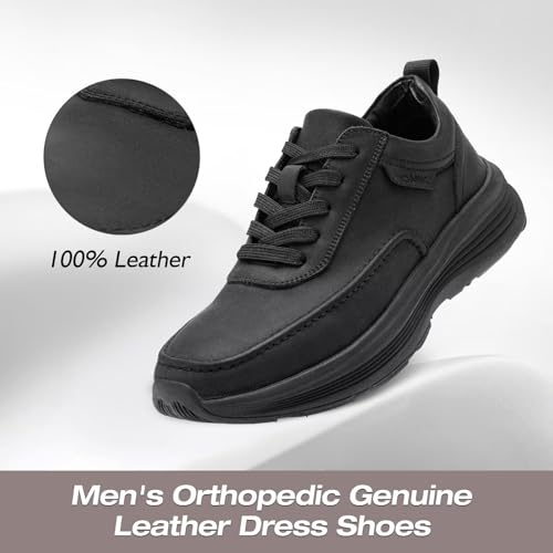 XPACS Men's Orthopedic Leather Dress Walking Shoes: Comfortable Plantar Fasciitis Fashion Sneakers with Arch Support, Casual Business Orthotic Thick Sole Sneakers for Foot and Heel Pain Relief2
