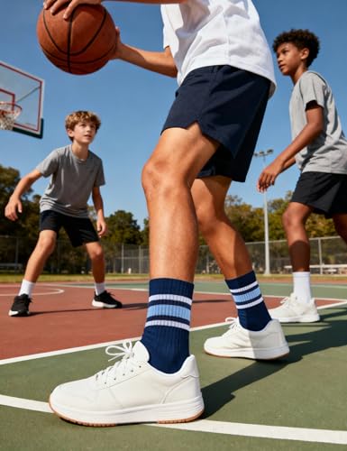 Image of Somaibo 6 Pairs Kids Boys Girls Socks Athletic Basketball Soccer Football Cotton Crew Sock with Retro Stripes