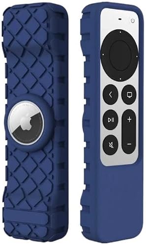 Rugged Silicone Remote Cover compatible with Apple TV 4K with Airtag Holder Soft and Grippy Feel to The Touch - Blue