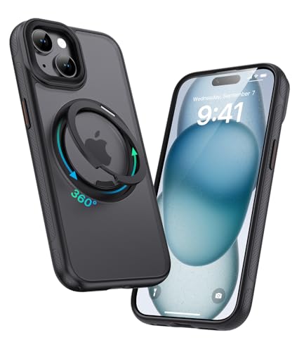 Image of for iPhone 15 Case, Compatible with MagSafe, Slim Shockproof Military-Grade Rugged Protective Case with Stand, Camera Control, Comfort Grip (A-Black, iPhone 15)