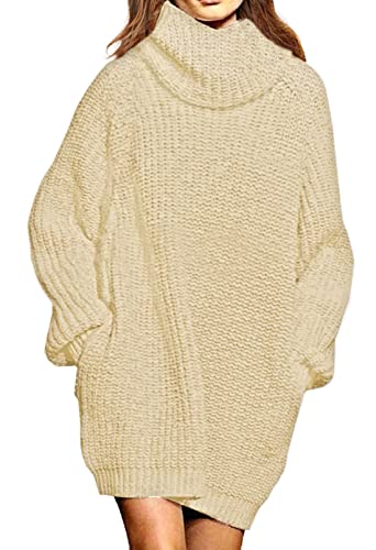 Pink Queen Women's Loose Turtleneck Oversize Long Pullover Sweater Dress