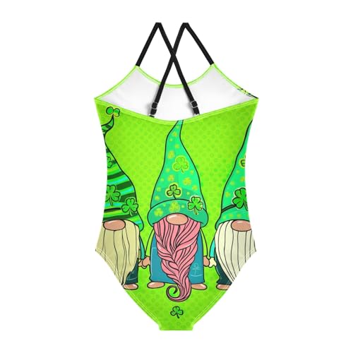 Gnomes Shamrock Hats Swimsuits for Girls Quick Dry Crossback One Piece Swimming Suits with Adjustable Strap 3T2