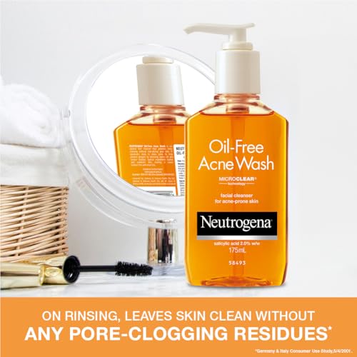 Neutrogena Oil Free Acne Wash | Deep Cleansing Face Wash with Salicylic Acid | Hydrating, Alcohol Free, Non Comedogenic & Dermatologically Tested | For Oily Acne Prone Skin | 175ml - Image 6