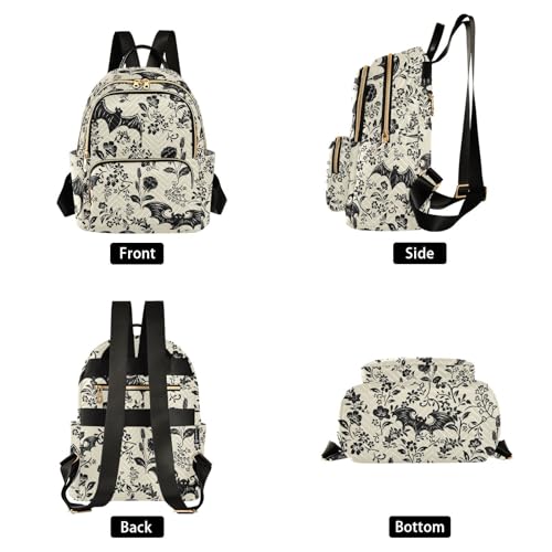 Image of Goth Bat Flowers Quilted Backpack Purse for Women Fashion Small Backpack M | Shoulder Bag Travel Casual Daypack