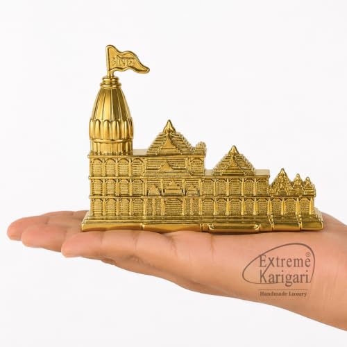 Image of Ram Mandir Ayodhya Replica Showpiece | Golden Finish Temple Decor | Puja Room & Home Mandir | Gift Item | 10 x 1.5 x 7 cm