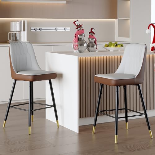 Image of 27'' Counter Height Bar Stools Set of 2 - Kitchen Island Stools with Back,Leather Barstools with Sturdy Metal Legs,Modern Counter Height Stools Ideal for Kitchen Island Pub Cafe
