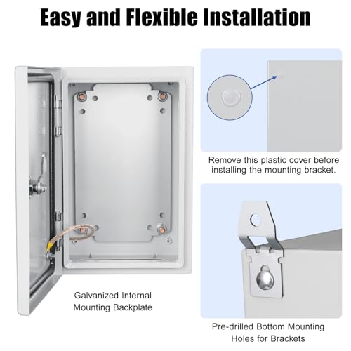 LeMotech Electrical Box 12 x 8 x 6 inch Steel Enclosure, IP66 Waterproof Dustproof Junction Box Wall-Mounted for Outdoor/Indoor Lockable with Equipment Mounting Plate by LeMotech - Used condition - Image 6