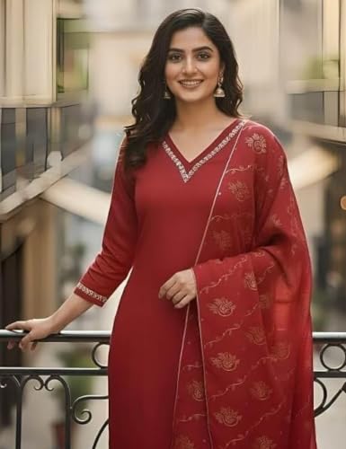 Image of Women's Blue Color Polyester Kurta Set with Pant & Dupatta | 3-Piece Suit