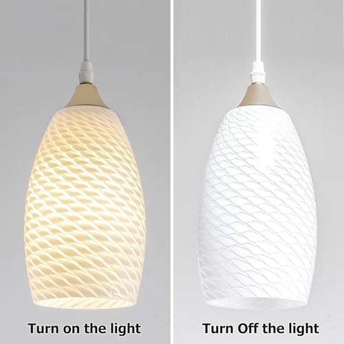 Image of GO&SO Glass Pendant Light Shades Set of 2,7.8 inch H x 4 inch D,Milky-White Ripple | 1.57 inch Fitter E26 Base,Chandelier Shades for Kitchen Island,Hanging Light Shades,Hand-Blown Art Fixtures