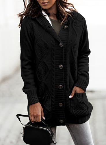 Sidefeel Women's Cardigan Sweaters Hooded Fleece Lined Button Down Front Jackets Winter Coat with Pockets3