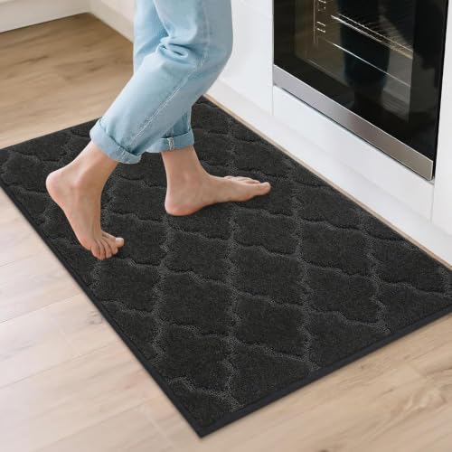 COSY HOMEER Kitchen Rugs Non Slip Washable 24"x36",Black Black 24"X 36"