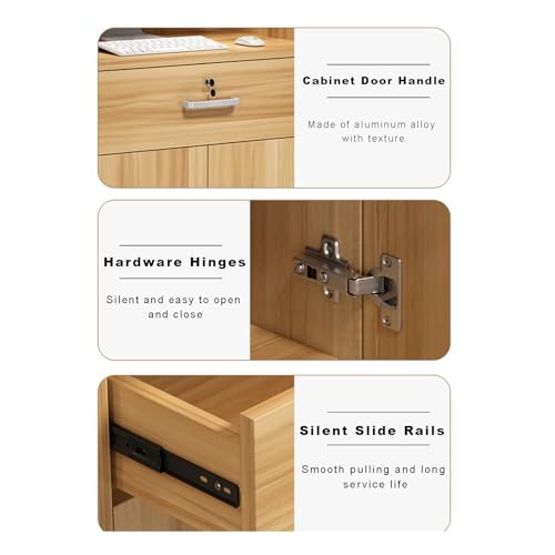 Bureau de réception verrouillable avec rangement élégant pour bureau à domicile ou salon Finition teck moderne Idéal pour les espaces professionnels et fonctionnels