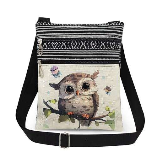 XiaoGalaee Owl Print Crossbody Bag Cute Owl with Cupcake Messenger Bag Adjustable Shoulder Strap Gre