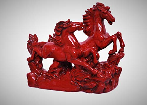 Image of INARA Creation Resin Two Running Victory Horses Statue (Size Small -13cm) (Red), Animal