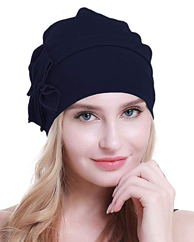 osvyo Bonnet turban chimio en coton pour femme atteinte de cancer et de perte de cheveux, Coton bleu marine, taille unique Cover