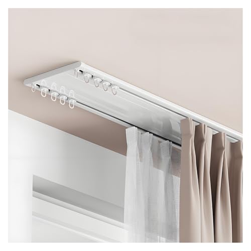 Riel de cortina de aluminio doble para techo blanco y extensible hasta 4,8 m 2