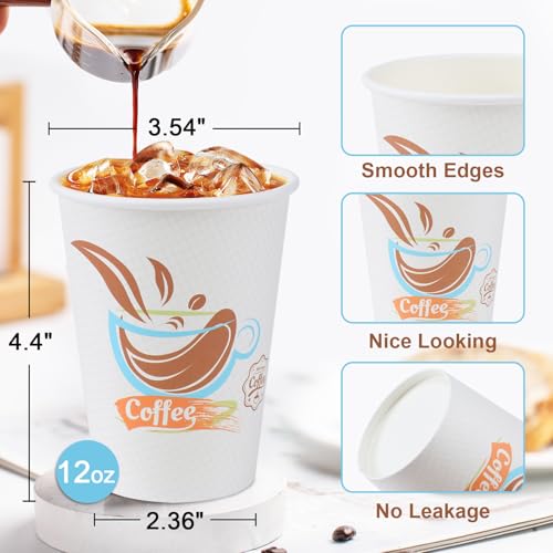 image for Lamosi Coffee Cups 12 OZ 180 Pack, 12 OZ Hot Cups, 12 OZ Disposable Co