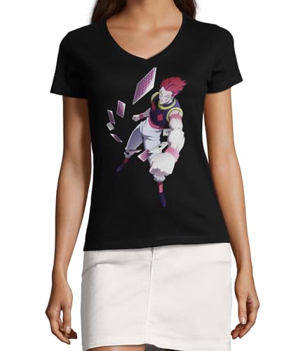 T-shirt à col en V Anime 56 en coton noir pour vos sorties du week-end