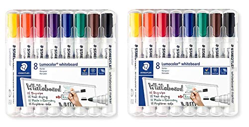Staedtler Lumocolor 351 WP8 Whiteboardmarker, Rundspitze, 2 mm, 8 Farben (2 Packungen)