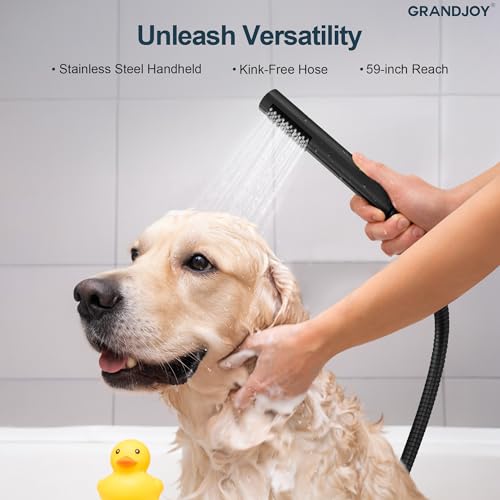Set de grifería de ducha de pared GRANDJOY en negro mate con cabezal redondo de lluvia de 6 pulgadas y rociador manual, válvula balanceada anti-quemaduras de 2 funciones miniatura 6