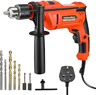 ValueMax Electric Drill 650W, Impact Drill Corded 2 IN1, Variable Speed, 1/2''(13mm) Chuck, Power Drill with 3pc HSS Drill Bits & 2pc Cement Drill Bits, Corded Drill Ideal for Home, Garden and DIY