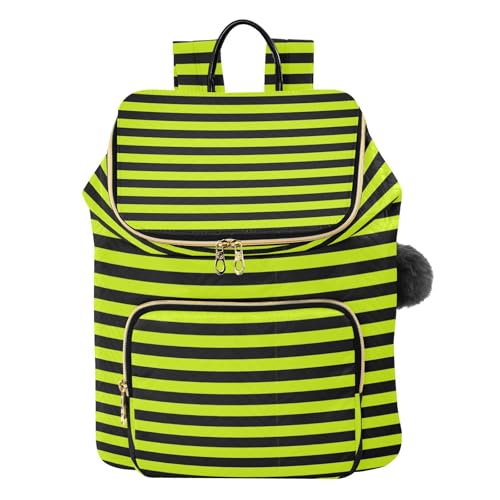 KLL Bright Yellow Black Strips Backpacks for Women Premium Casual Day Back Women Shoulder Bag for Gym Work Travel