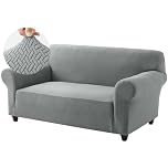 Hafaa High Stretch Sofa Cover 2 Seater Spandex Elastic Fit Loveseat Grey Sofa Slipcovers T Shape - Super Soft Non Slip Couch Covers Washable Furniture Protector for Pets/Kids/Dogs