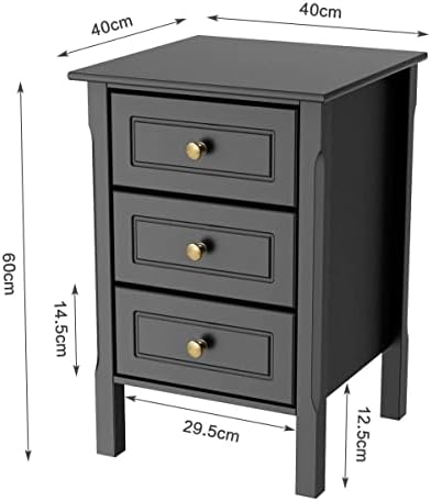 Yaheetech Black Bedside Table, Chest of 3 Drawers Side Table Wooden Nightstand for Bedroom/Living Room, 40x40x60cm