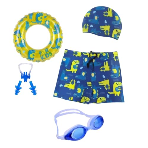 Image of Kids 6-in-1 Water Activity Kit with Trunks, Silicone Cap, Anti-Fog Goggles, Swim Tube, Nose Clip & Earplugs -Swim Set for Boys Pool, Beach