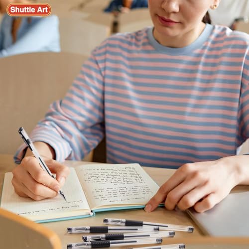 Image of Shuttle Art Black Gel Pens, 50 Pack Fine Point Black Ink Pens Bulk, 0.5mm Rollerball Gel Ink Pens Smooth Writing with Comfortable Grip for Office, School and Home