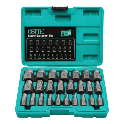 OSTTE Juego de extractores de tornillos, kit de extractor de pernos de 25 piezas, herramienta de cabeza hexagonal multispline fácil de quitar, elimina tornillos redondeados rotos pelados, pernos