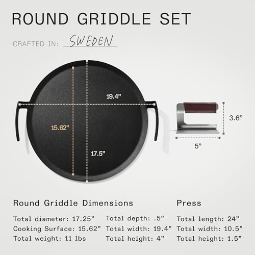 Made In Cookware - Seasoned 17" Round Carbon Steel Griddle + Grill Press - (Like Cast Iron, but Better) - Professional Cookware - Crafted in Sweden - Induction Compatible - Image 6