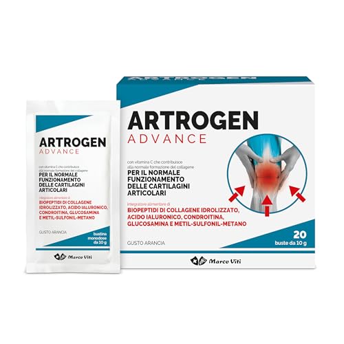 Artrogen Advance Buste, Integratore per Articolazioni con Peptidi di Collagene, Acido Ialuronico e Vitamina C, Supporta Cartilagini e Riduce Dolori Articolari, 20 Buste da 10 g