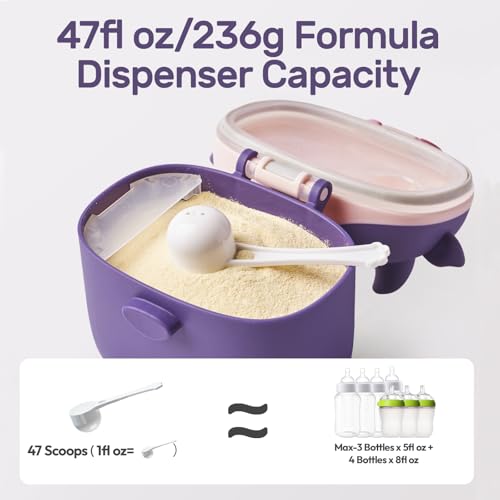 Image of NCVI Baby Formula Dispenser On The Go, Formula Container To Go, Formula Holder for Travel, Outdoor Picnic with Baby Infant, Portable Container for Milk Powder, Snacks, Candy, Fruits (Purple)