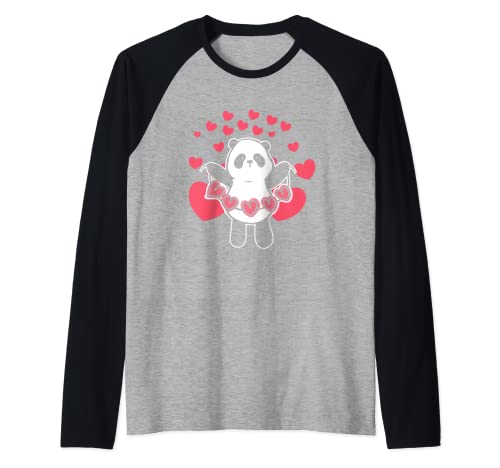 Cute Panda Hearts | Love Relationship | San Valentino Maglia con Maniche Raglan