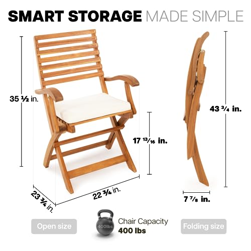 IDZO Patio Chairs Set of 2, Upgraded Wood Folding Armchairs with Comfortable Cushions, FSC-Certified Acacia, 450lbs Capacity, Fully Assembled, Foldable, Space-Saving Design, Ideal for Outdoor Use
