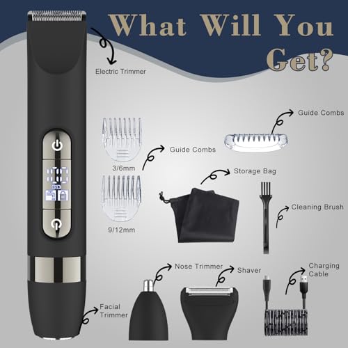 Image of Hatteker 4 in 1 Multifunctional Dual - Head Body Hair Trimmer for Men, IPX7 Waterproof Groin & Body Hair Groomer, Rechargeable Body Electric Shaver Razor