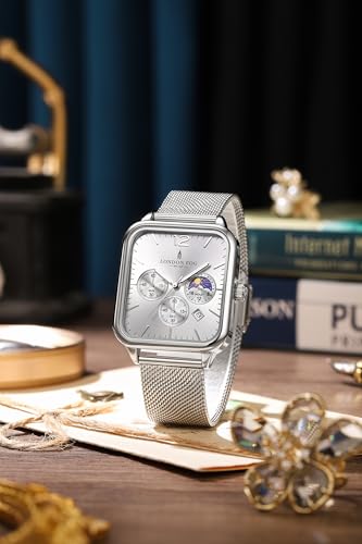 Image of London Fog Hampstead Collection Chronograph Watch for Men with Square Dial, Luminous Hands & Hour Markers, Date Display & Mesh Metal Strap - LFM10007