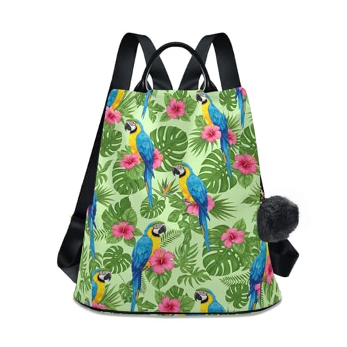 Sac à dos femme motif oiseaux et fleurs finition pompon élégante