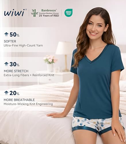 Image of WiWi Viscose from Bamboo Pajamas Set for Women Super Soft Short Sleeve Cooling Summer Plus Size Pjs Sets Sleepwear S-4X