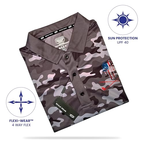 Image of Patriotic USA Golf Polo Shirt - Men's Performance Short Sleeve Moisture Quick Dry Fit Athletic Veteran UPF Stretch Casual Fun