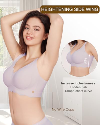 HORISUN Women's Seamless Bra Wavy Wireless Full Coverage Padded Smoothing No Underwire Comfort V Neck Bralettes with Support3
