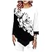 Camicie primaverili da donna con stampa floreale camicetta orlo irregolare grande abbigliamento camicia manica casual, 049 Fiore Nero, XL