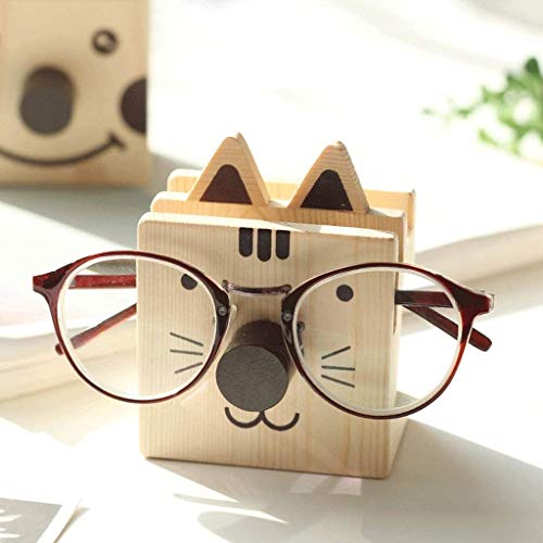 Porte-Stylo en Bois Massif, Seau à stylos de Bureau, Animal Mignon avec Cadre de Lunettes et Support de Rangement pour téléphone Portable (élan)
