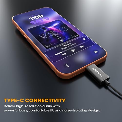 Image of Kratos Tune V7 C Type Earphones Wired, Deep Bass Drivers Earphone, Inline Control Type c Headphones with Mic, Comfort Fit Type c Earphone with Volume Control,Metallic C pin Earphones (Black)