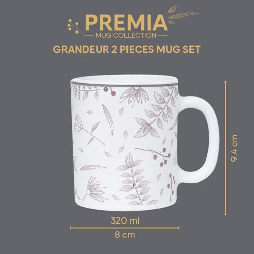 Image of Larah by BOROSIL 320ml x 2pc Opalware Grandeur Tea /Coffee Mug Set, Microwave & Dishwasher Safe Embossed Design Crockery Ideal for Daily Use & Gifting