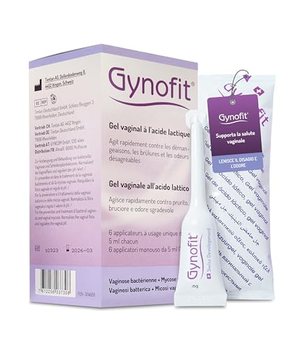 Gynofit Gel vaginale all'acido lattico - Riequilibra il pH per la salute della vagina - Previene prurito, bruciore e odore - Tratta e previene le infezioni vaginali (6 applicatori monouso)